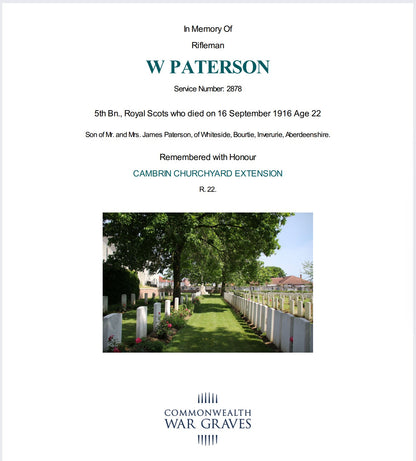5th Bn. Royal Scots – Died of Wounds in Bombing Trench Raid 1916 – WW1 Medal Pair – From Bourtie, Inverurie