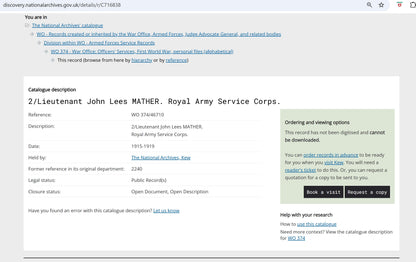 Army Service Corps Officer – 2nd Lieutenant J. L. Mather – WW1 Victory Medal - From Chorlton-cum-Hardy, Manchester