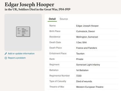 1st Bn. Somerset Light Infantry - Died of Wounds 1914 - WW1 Mons Star Medal Trio - From Culmstock Devon