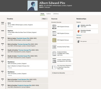 Royal Navy - HMS Prince of Wales - Whitechapel - German Grandfather - WW1 Victory Medal