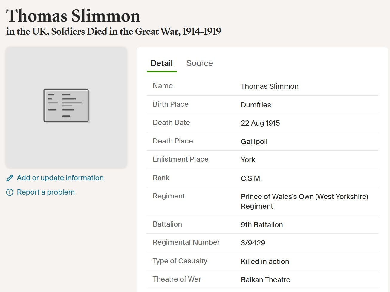 9th West Yorkshire Regiment - Company Sergeant-Major Killed in Action Gallipoli 1915 - Memorial Plaque