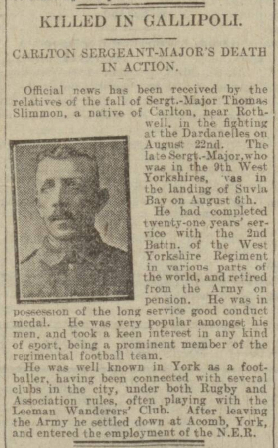 9th West Yorkshire Regiment - Company Sergeant-Major Killed in Action Gallipoli 1915 - Memorial Plaque
