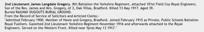 Yorkshire Regiment Officer - Killed in Action Ypres 1917 - Attd RE - WW1 Victory Medal - From Bradford