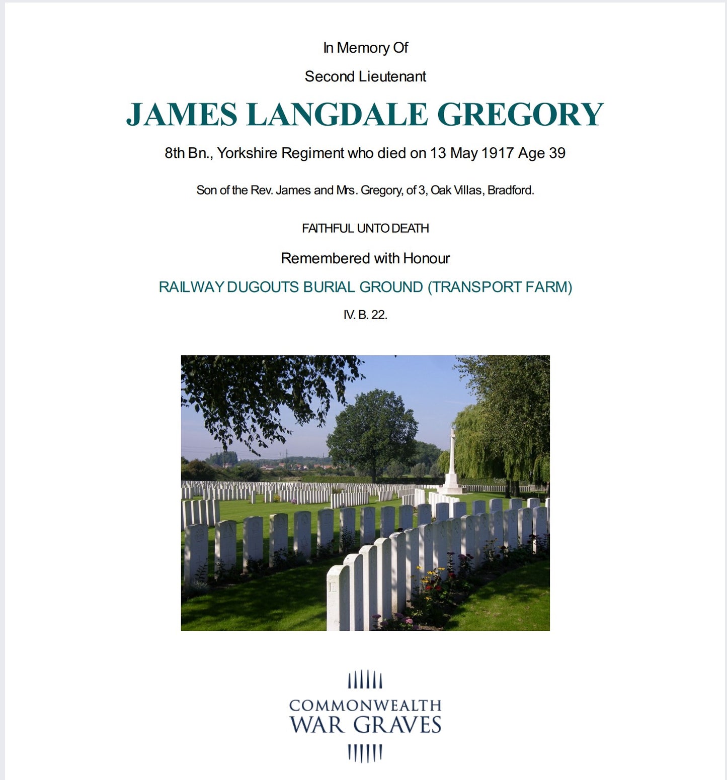 Yorkshire Regiment Officer - Killed in Action Ypres 1917 - Attd RE - WW1 Victory Medal - From Bradford