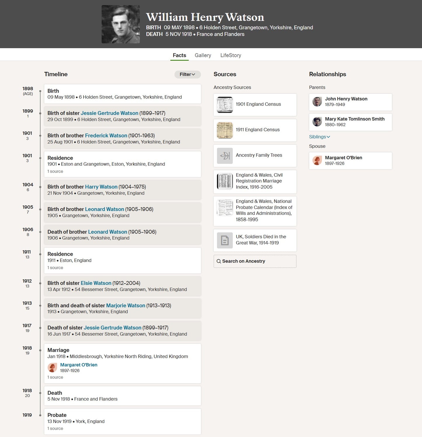 Northumberland Fusiliers - Died of Wounds 5th Nov 1918 France - WW1 Medal Pair - From Grangetown