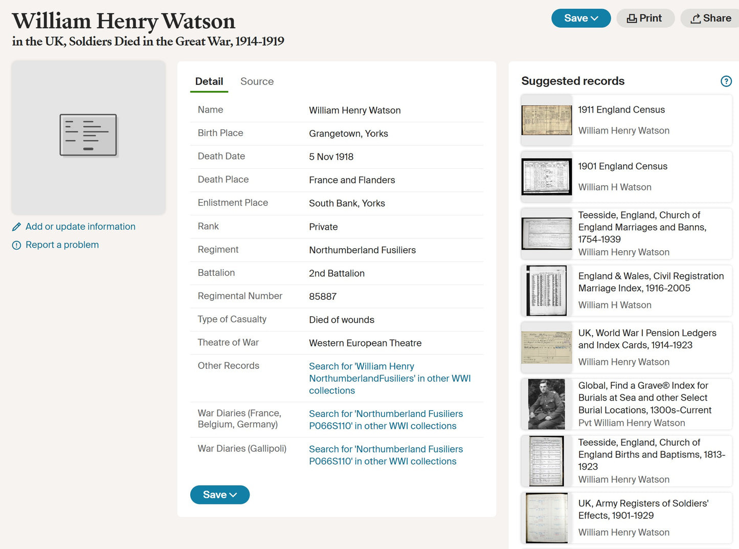 Northumberland Fusiliers - Died of Wounds 5th Nov 1918 France - WW1 Medal Pair - From Grangetown