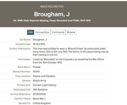15th Durham Light Infantry - Wounded in Action - WW1 Medal Trio - South Lancashire Regt - Rowlands Gill