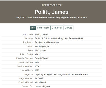 Seaforth Highlanders - POW Prisoner of War Delville Wood Somme 1916 - WW1 Medal Pair - Pendleton