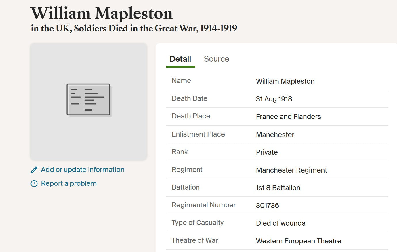 8th Bn. Manchester Regiment - Died of Wounds 1918 - WW1 Victory Medal - From Manchester