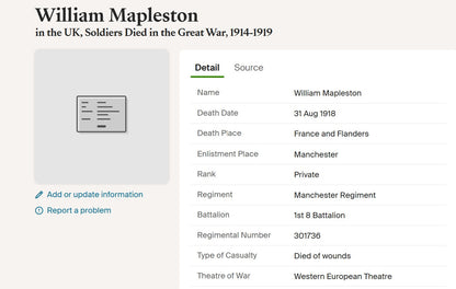 8th Bn. Manchester Regiment - Died of Wounds 1918 - WW1 Victory Medal - From Manchester