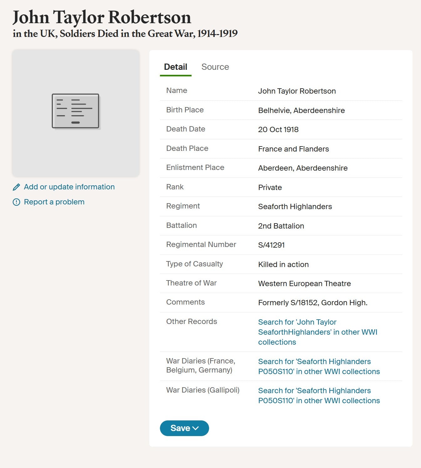 2nd Bn. Seaforth Highlanders - Killed in Action 1918 - WW1 Medal Pair - Late Gordon Highlanders - From Belhelvie, Aberdeen