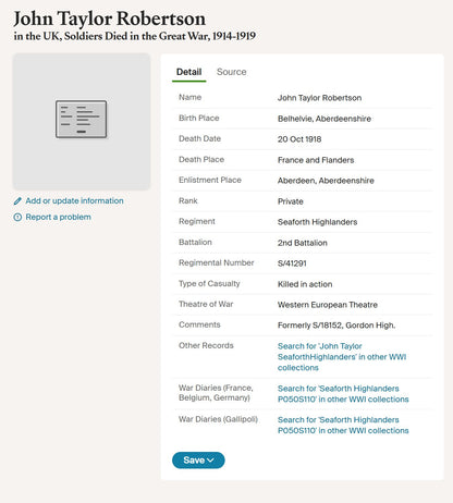 2nd Bn. Seaforth Highlanders - Killed in Action 1918 - WW1 Medal Pair - Late Gordon Highlanders - From Belhelvie, Aberdeen