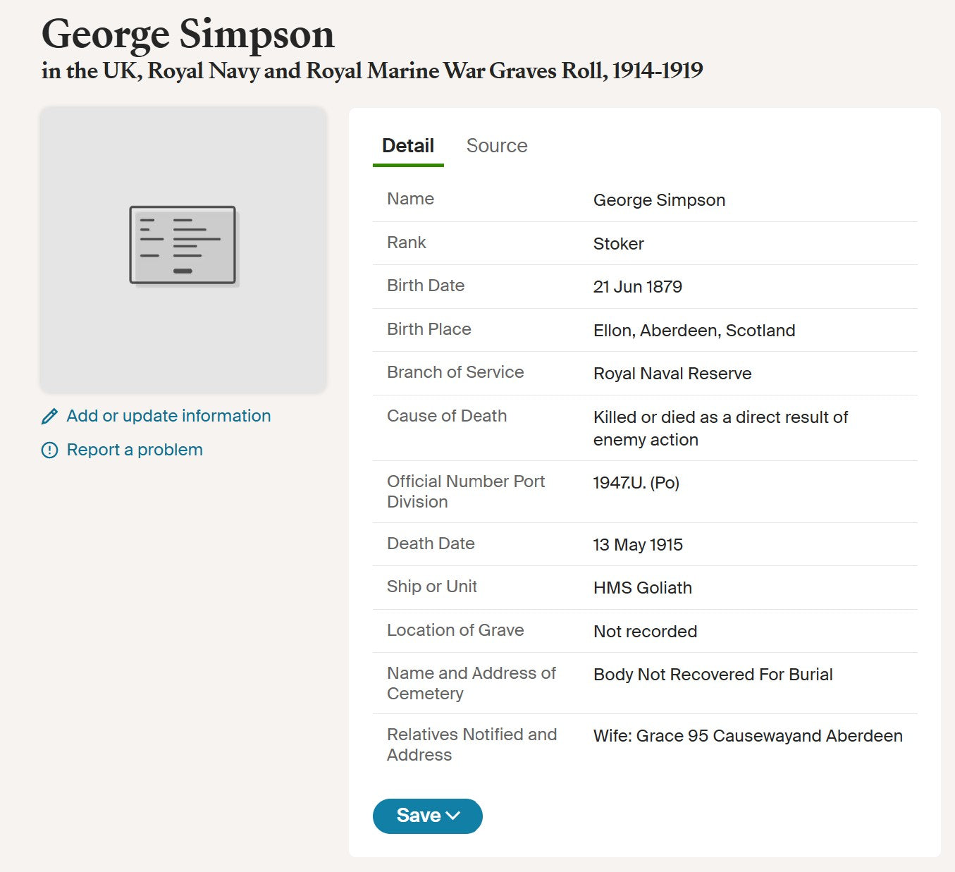 Black Watch (Royal Highlanders) - Killed in Action H.M.S. Goliath Gallipoli 1915 RN - Boer War Queen's South Africa Medal - From Ellon, Aberdeenshire
