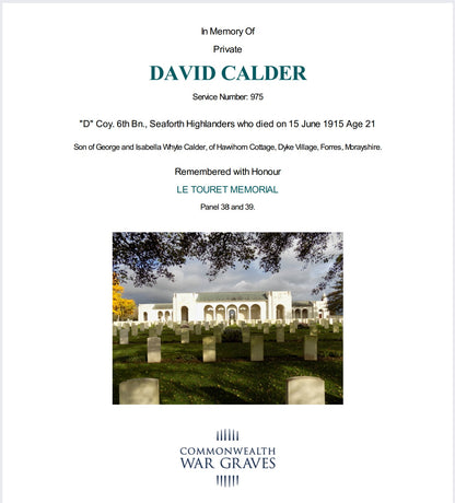 6th Bn. Seaforth Highlanders - Killed in Action Festubert 1915 - WW1 Medals - From Dyke, Forres, Morayshire