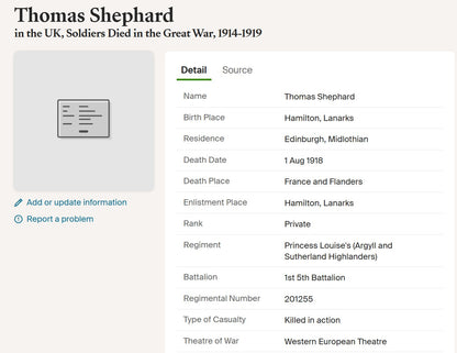 Argyll & Sutherland Highlanders - Killed in Action 1918 - WW1 Medal Pair - From Hamilton