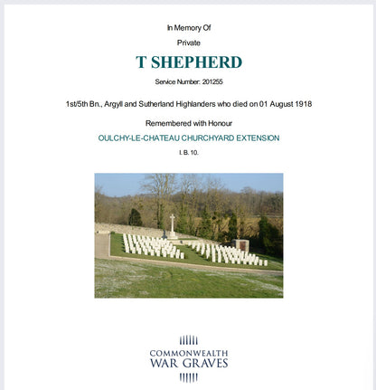 Argyll & Sutherland Highlanders - Killed in Action 1918 - WW1 Medal Pair - From Hamilton