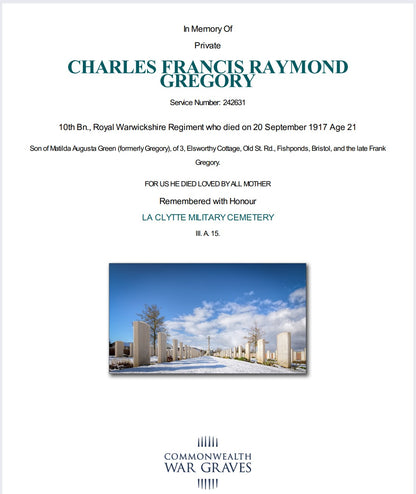 Royal Warwickshire Regiment - Died of Wounds 1917 - WW1 1914-15 Star Medal - 2/1st South Midland Divisional Cyclist Company