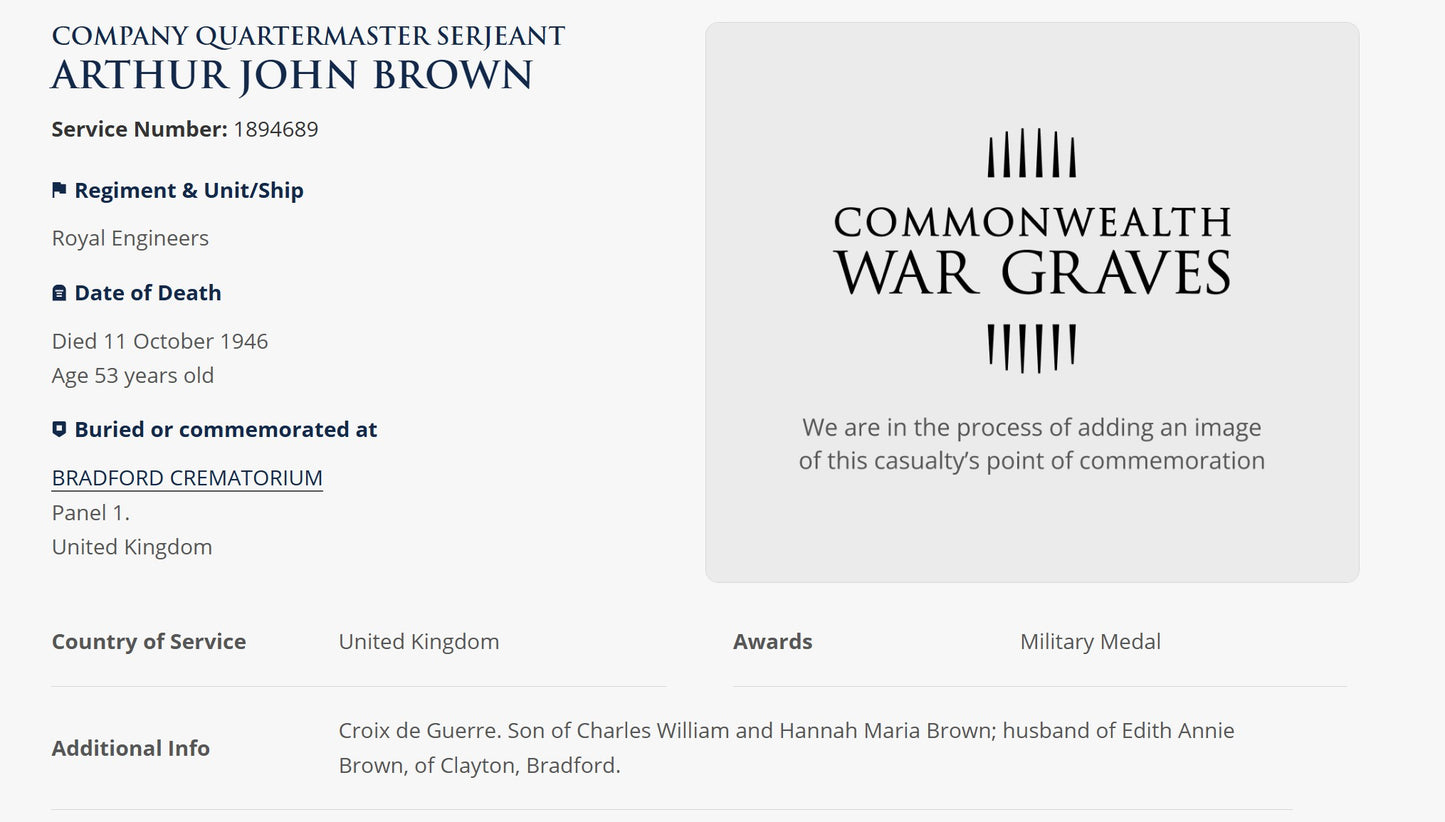 455th (1st West Riding) Field Company, Royal Engineers - WW1 Military Medal Group French Croix de Guerre - WW2 Service Died in Service 1946 - Saltaire