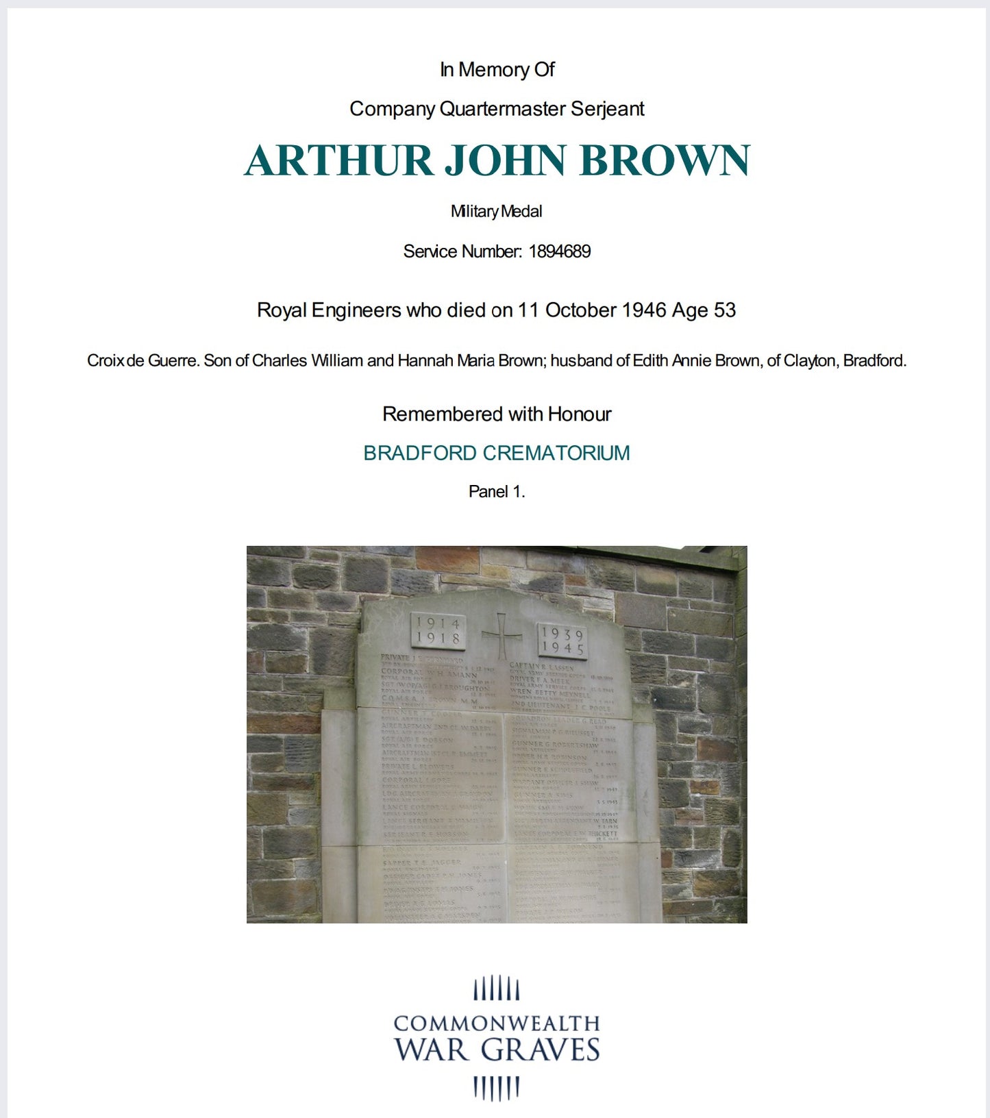455th (1st West Riding) Field Company, Royal Engineers - WW1 Military Medal Group French Croix de Guerre - WW2 Service Died in Service 1946 - Saltaire
