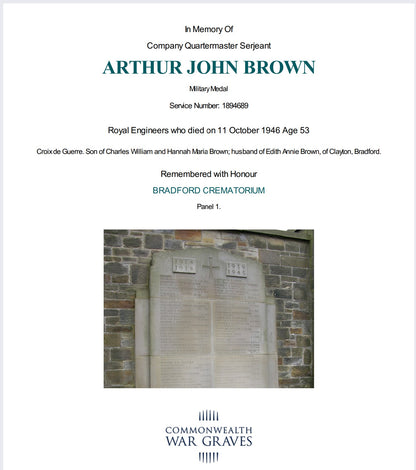 455th (1st West Riding) Field Company, Royal Engineers - WW1 Military Medal Group French Croix de Guerre - WW2 Service Died in Service 1946 - Saltaire