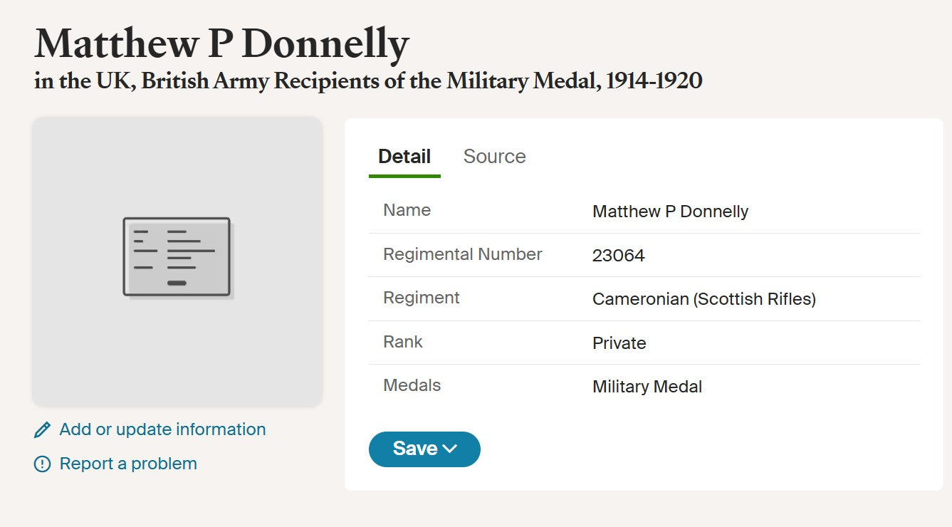 Scottish Rifles (Cameronians) - WW1 Military Medal Gallantry Group - From Paisley - Possibly POW