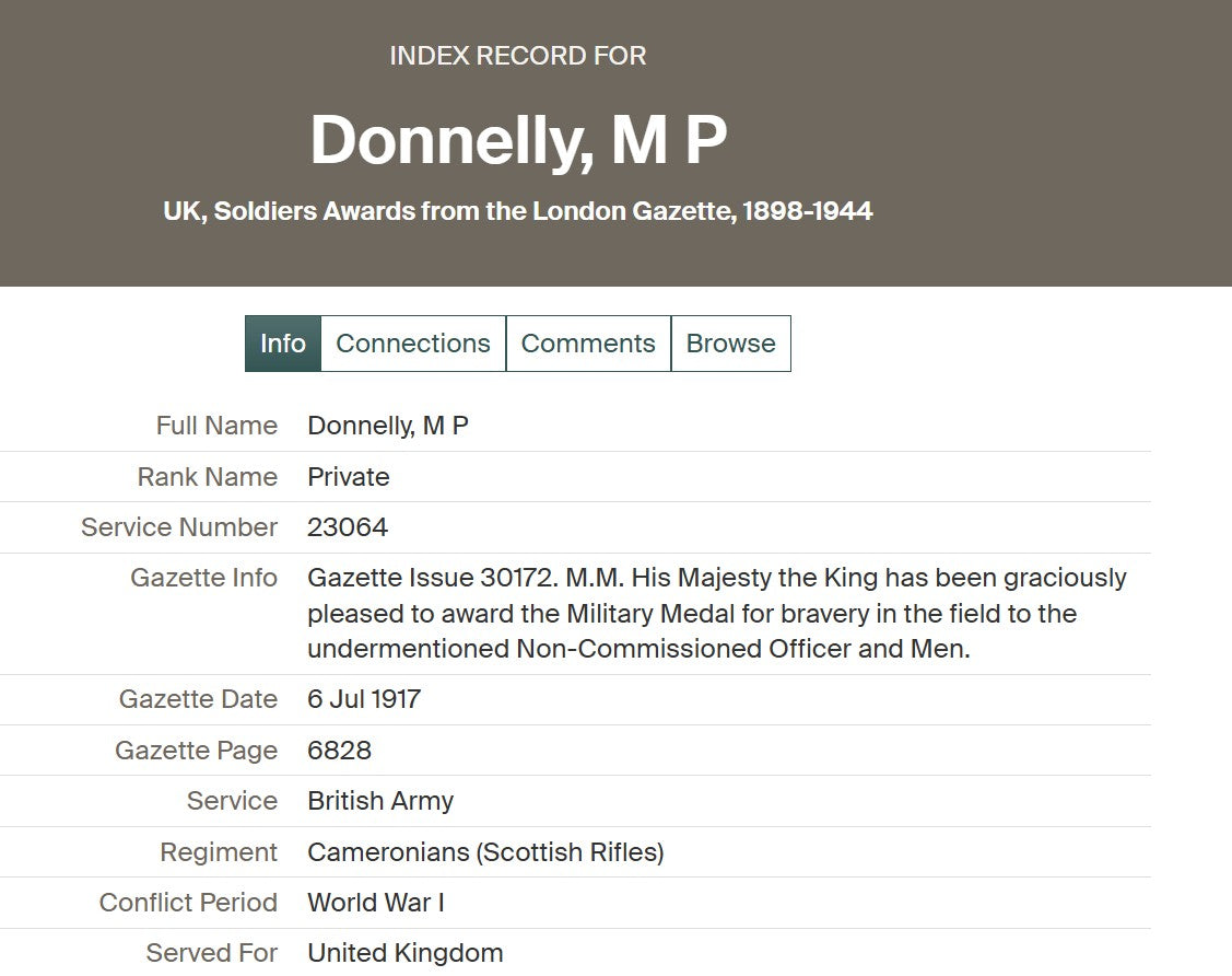 Scottish Rifles (Cameronians) - WW1 Military Medal Gallantry Group - From Paisley - Possibly POW