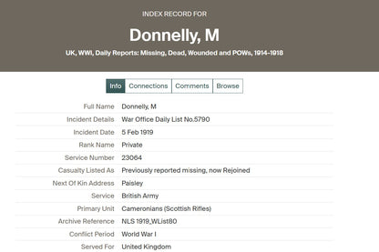 Scottish Rifles (Cameronians) - WW1 Military Medal Gallantry Group - From Paisley - Possibly POW