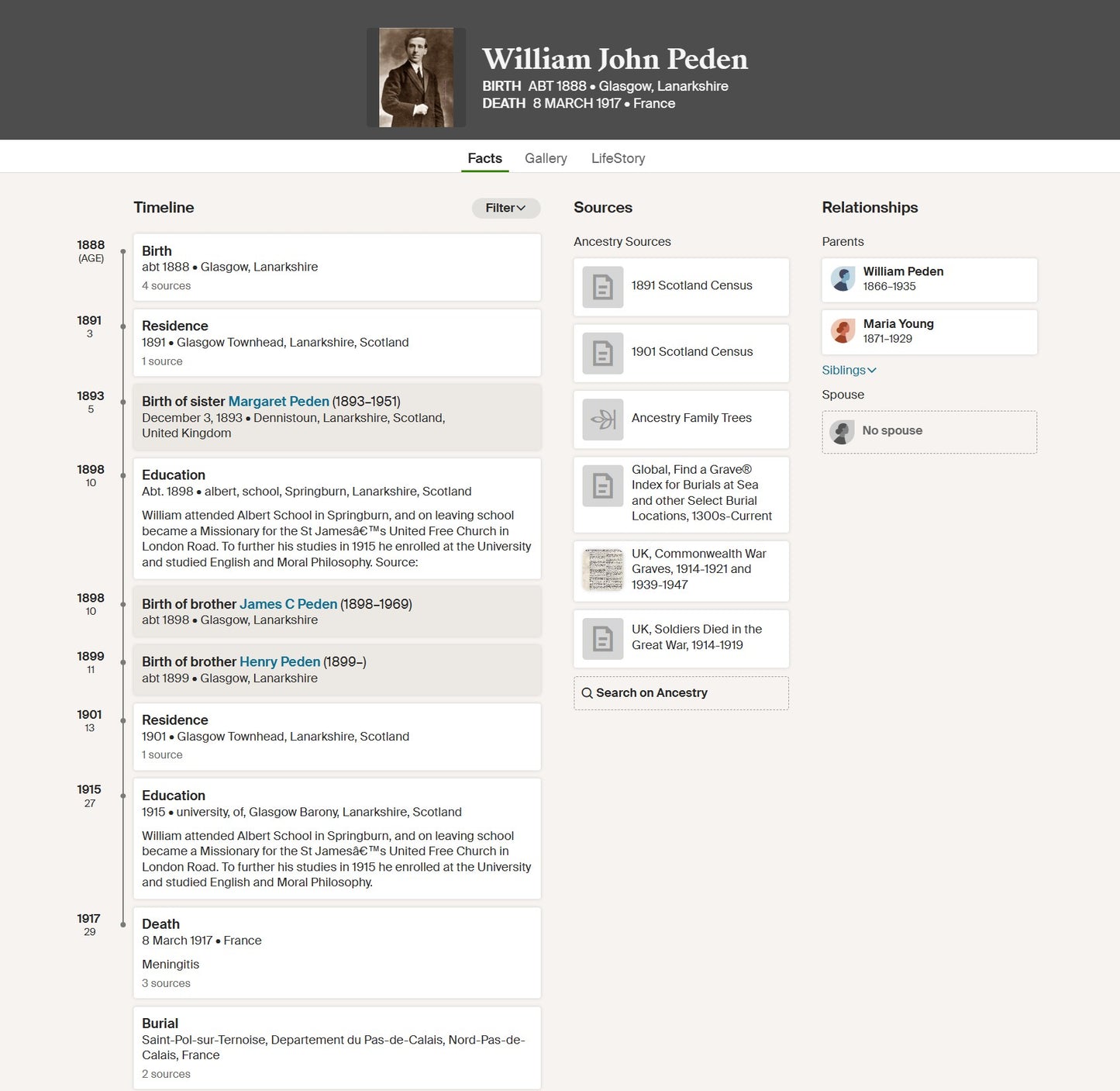 Cameron Highlanders Died 1917 British War Medal WW1 Glasgow University Lovat Scouts