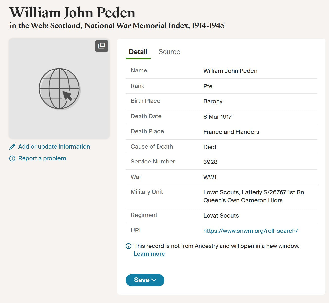 Cameron Highlanders Died 1917 British War Medal WW1 Glasgow University Lovat Scouts