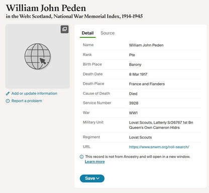 Cameron Highlanders Died 1917 British War Medal WW1 Glasgow University Lovat Scouts