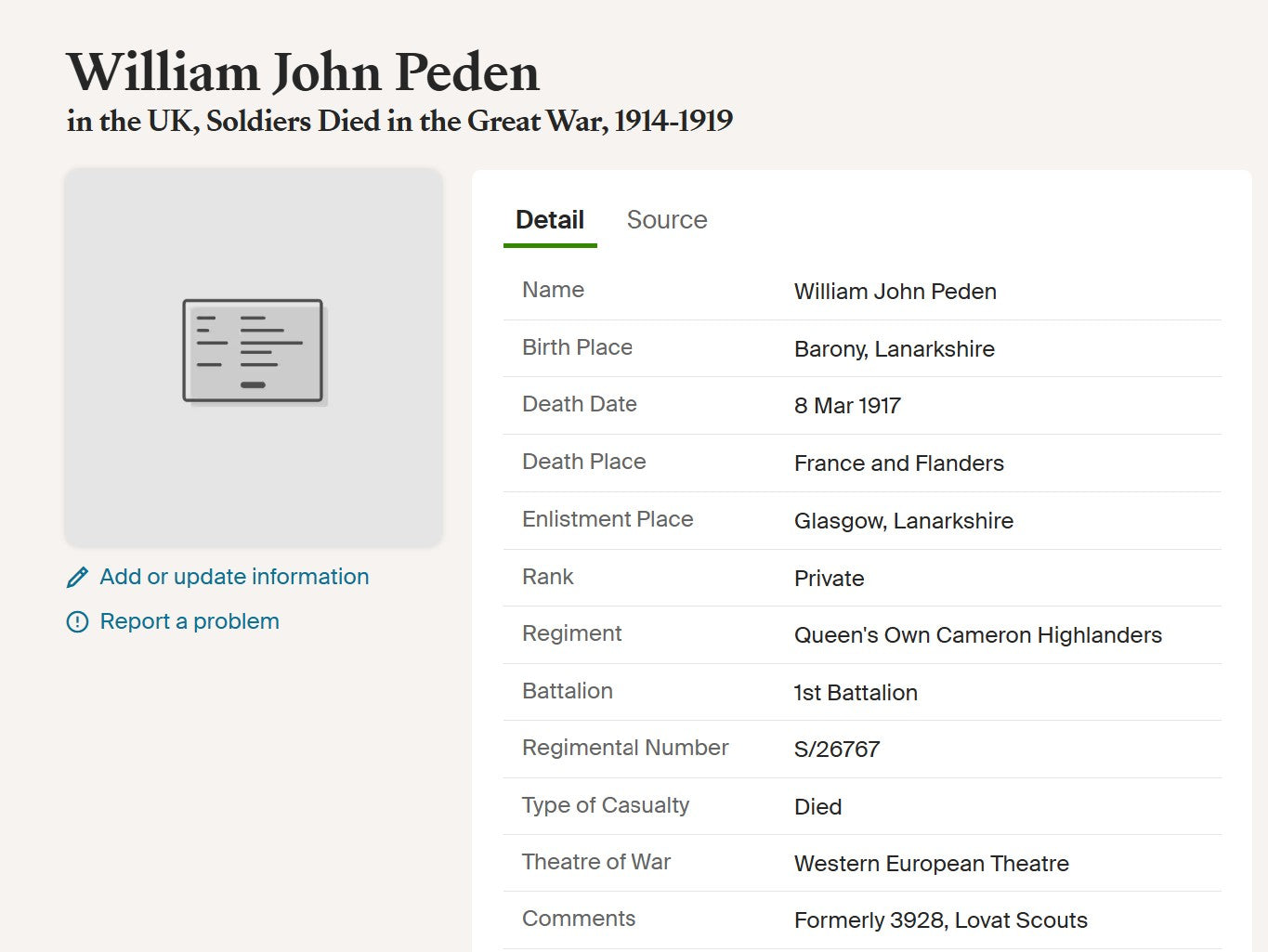 Cameron Highlanders Died 1917 British War Medal WW1 Glasgow University Lovat Scouts