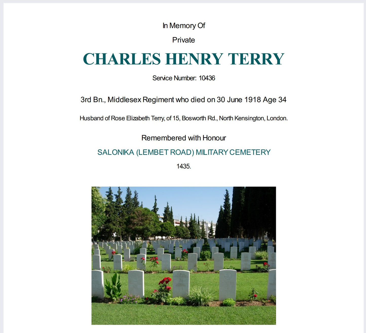 Middlesex Regiment Died Salonika 1918 WW1 British Medal Pair North Kensington