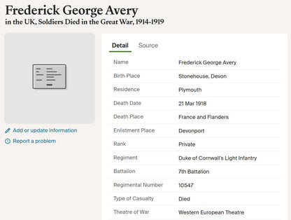 Duke of Cornwall's Light Infantry KIA 1918 British WW1 Medal Trio Avery Plymouth
