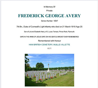 Duke of Cornwall's Light Infantry KIA 1918 British WW1 Medal Trio Avery Plymouth