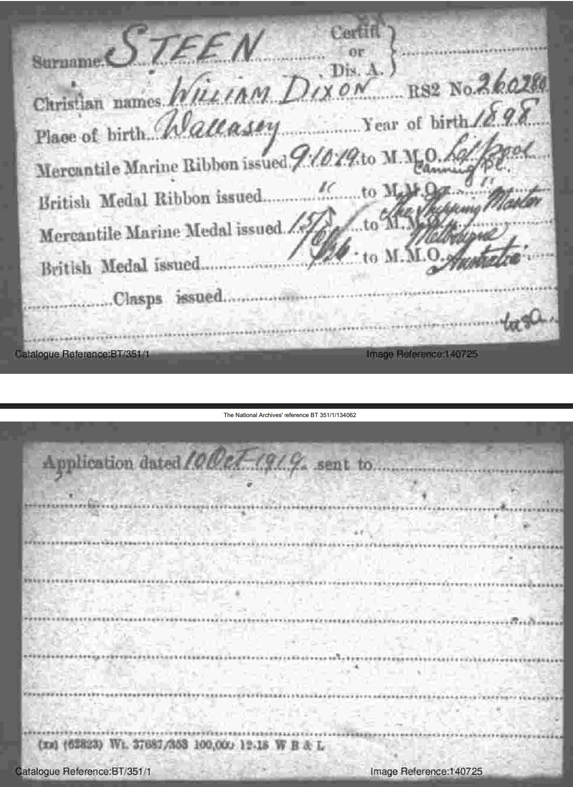 Mercantile Marine WW1 British Medal Pair William STEEN Cadet Ab. Seaman Wallasey