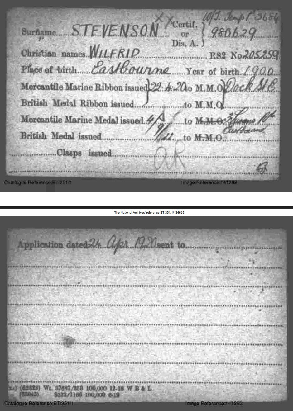 Mercantile Marine WW1 British Medal Pair STEVENSON Radio Operator Eastbourne