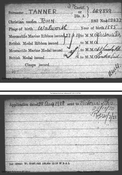 Mercantile Marine WW1 British Medal Pair TANNER Quartermaster & A.B. Edmonton