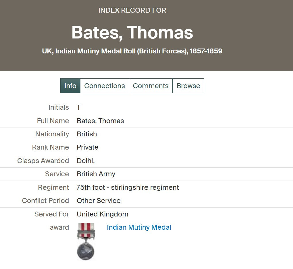 Indian Mutiny Medal 75th Stirlingshire Regiment DIED OF WOUNDS AT DELHI 1857