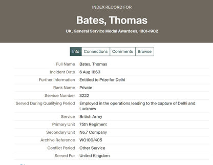 Indian Mutiny Medal 75th Stirlingshire Regiment DIED OF WOUNDS AT DELHI 1857