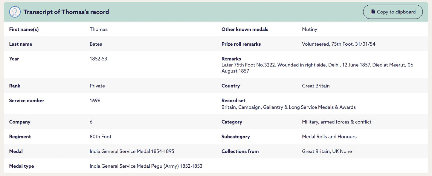 Indian Mutiny Medal 75th Stirlingshire Regiment DIED OF WOUNDS AT DELHI 1857