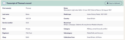 Indian Mutiny Medal 75th Stirlingshire Regiment DIED OF WOUNDS AT DELHI 1857
