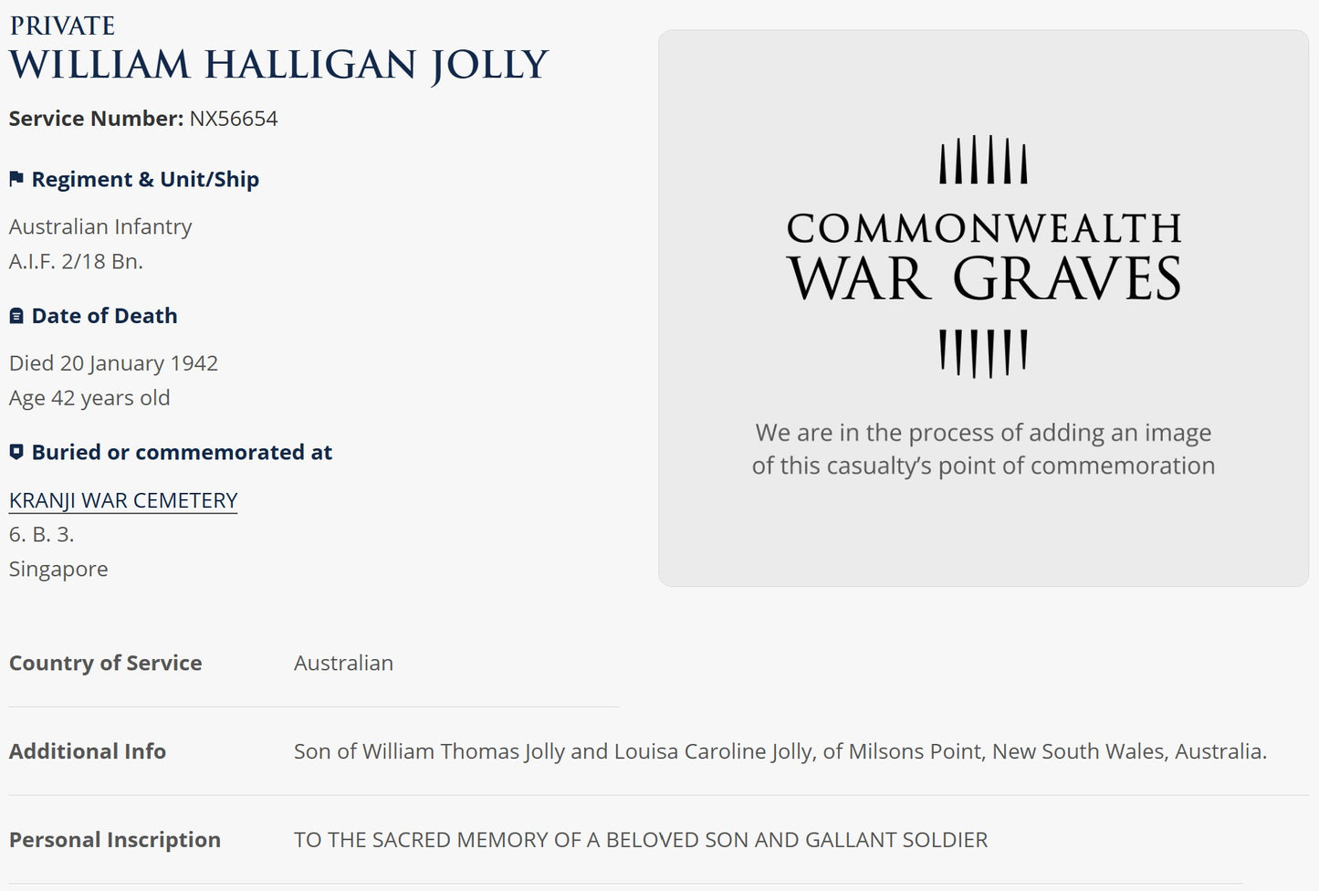 WW2 Australia Service Medal KIA Malaya/Singapore 1942 Pte. 2/18th Bn. From India