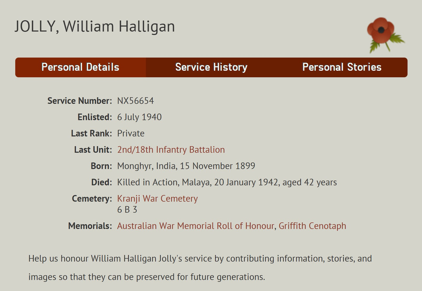 WW2 Australia Service Medal KIA Malaya/Singapore 1942 Pte. 2/18th Bn. From India