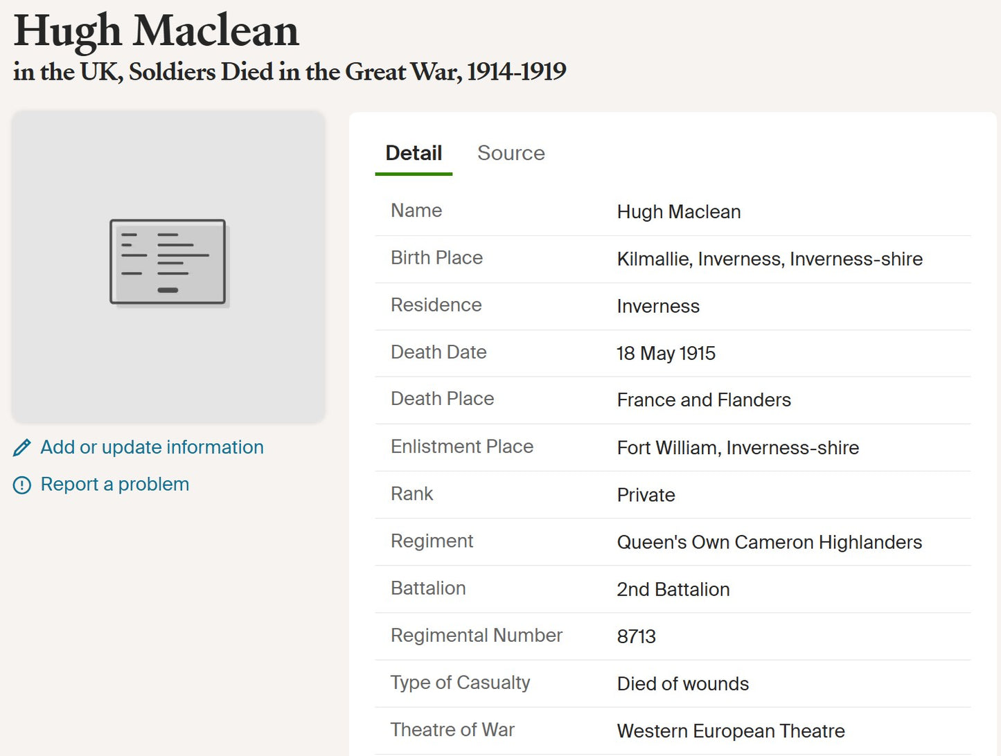 Cameron Highlanders DOW 1915 Second Battle of Ypres 1914-15 Star Medal from Fort William