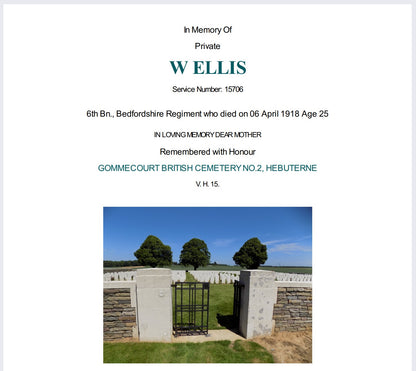Bedfordshire Regiment KIA 1918 WW1 British Medal Trio Pte. Ellis from Hertfordshire
