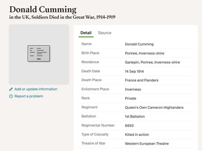 Cameron Highlanders KIA 1914 Mons Star Medal Pte Cumming Isle of Skye