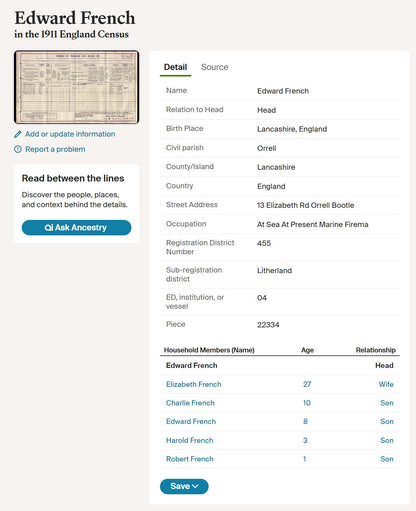 Lusitania Casualty Died 7th May 1915 WW1 Mercantile Marine Medal Fireman French from Liverpool