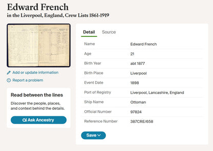 Lusitania Casualty Died 7th May 1915 WW1 Mercantile Marine Medal Fireman French from Liverpool