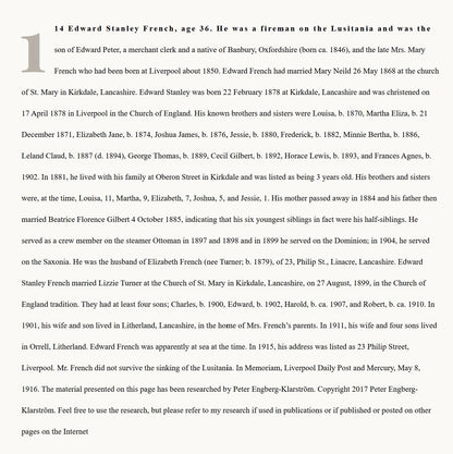 Lusitania Casualty Died 7th May 1915 WW1 Mercantile Marine Medal Fireman French from Liverpool
