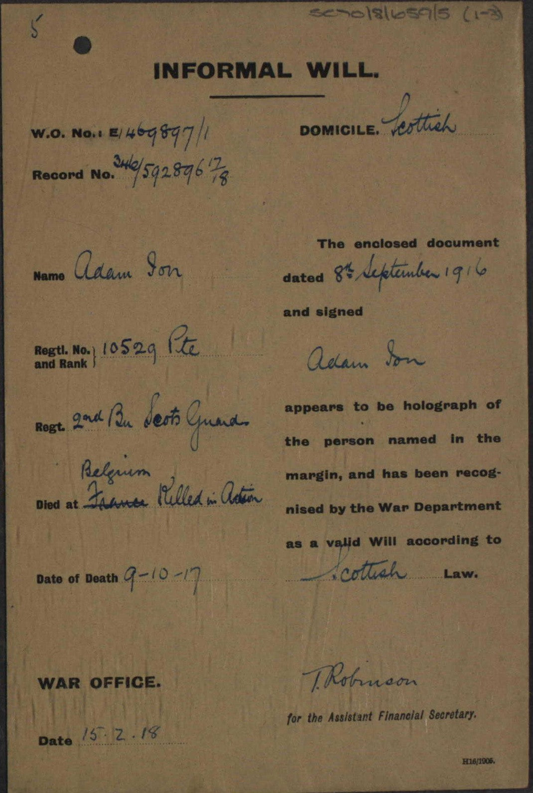 Scots Guards PIPER Killed in Action 1917 Police Constable Stranraer WW1 Medals